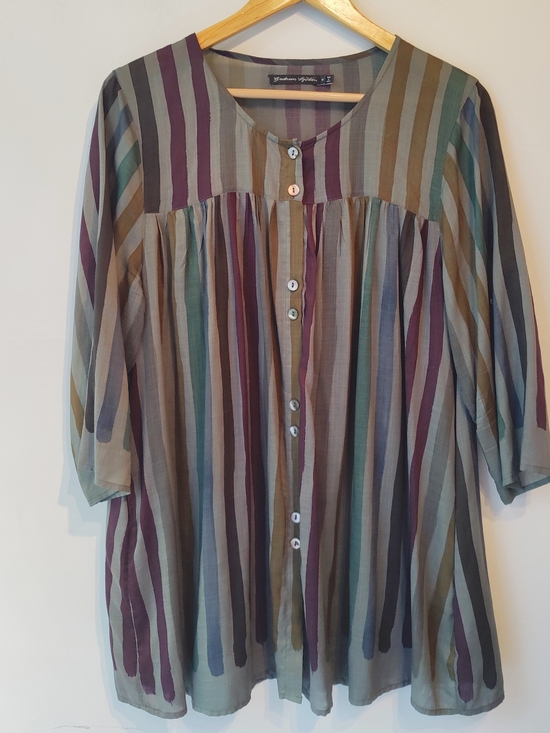 Gudrun Sjoden Tops - Gudrun Sjoden Striped Button-Front Top in Multi-Color Stripe On Grey M
